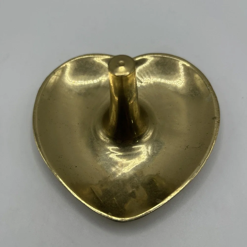 Vtg Brass Heart Shaped Ring Holder Jewelry Dish Trinket Lacquered India MCM